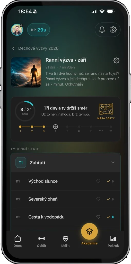 Přehled ranní výzvy se třemi oddýchanými dny z 21 a seznamem audií